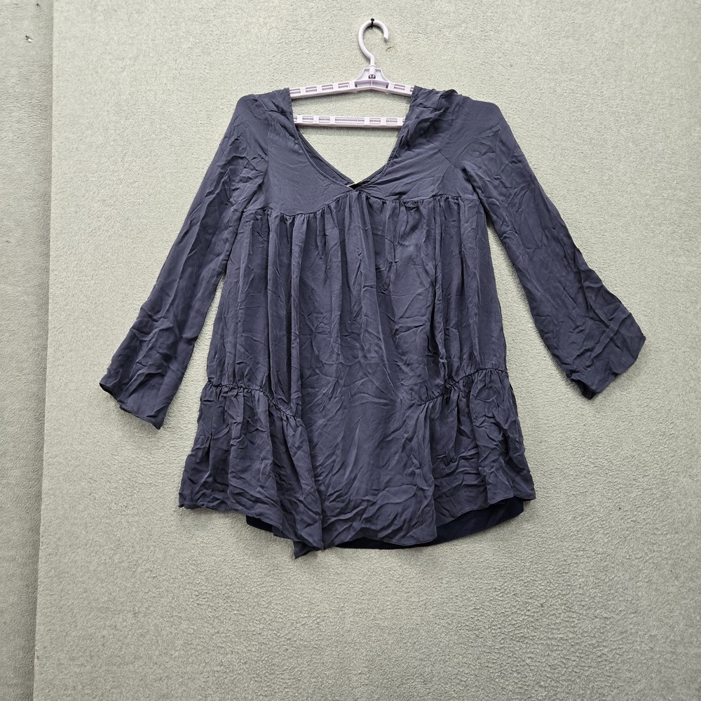 Elizabeth And James Women Blouse S Navy Polyester Silk Peplum Ruffle